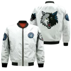 Minnesota Timberwolves Basketball Classic Mascot Logo Gift For Timberwolves Fans White Bomber Jacket