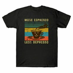 More Espresso Less Depresso Funny Coffee Pattern Retro Tee Mens Cotton T-Shirt