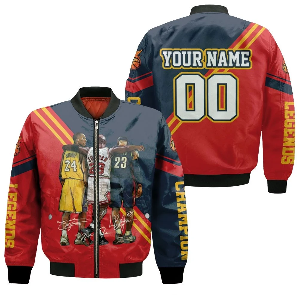Nba Legend Michael Jordan Kobe Bryant Lebron James Signatures Personalized Bomber Jacket