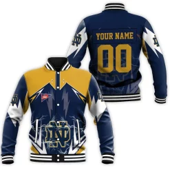 Ncaa Notre Dame Fighting Irish Lightning 3d Personalized Baseball Jacket