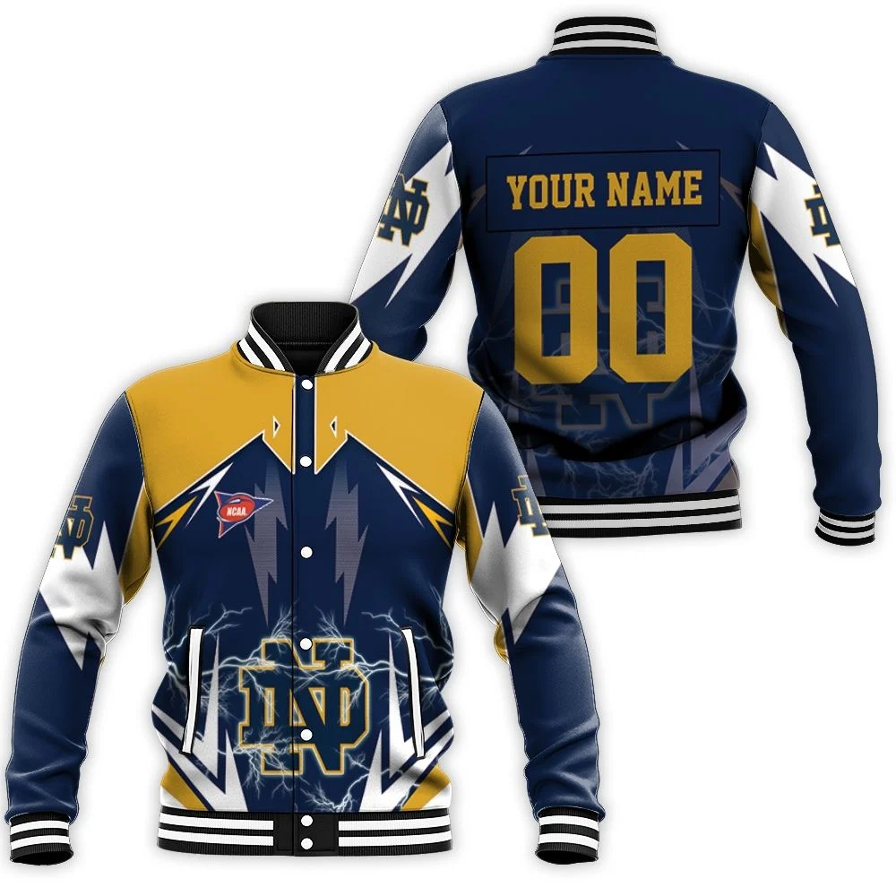 Ncaa Notre Dame Fighting Irish Lightning 3d Personalized Baseball Jacket
