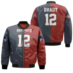 New England Patriots Tom Bradynavy Red Two Tone Jersey Inspired Bomber Jacket