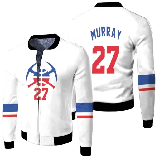 Nuggets Jamal Murray 2020-21 Earned Edition White Jersey Inspired Fleece Bomber Jacket