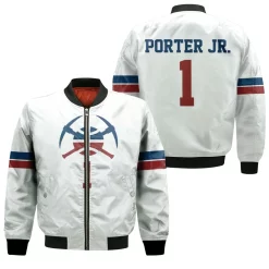 Nuggets Michael Porter Jr 2020-21 Earned Edition White Jersey Inspired Bomber Jacket