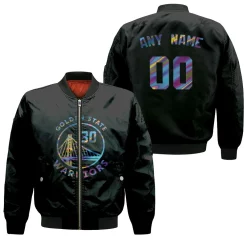 Personalized Golden State Warriors Anyname 00 Iridescent Black Jersey Inspired Style Gift For Golden State Warriors Fans Bomber Jacket