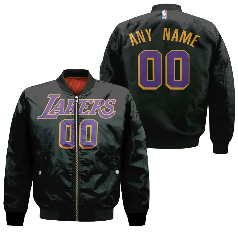 Personalized Los Angeles Lakers Any Name 00 2020-21 Earned Edition Black Jersey Inspired Style Bomber Jacket