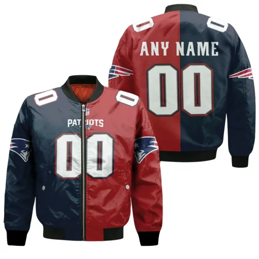 Personalized New England Patriots Split Edition Navy Red Jersey Inspired Style Gift For New England Patriots Fans Bomber Jacket