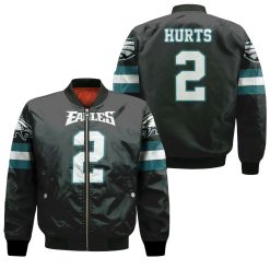 Philadelphia Eagles Jalen Hurts 2 Nfl Black Jersey Inspired Style Bomber Jacket