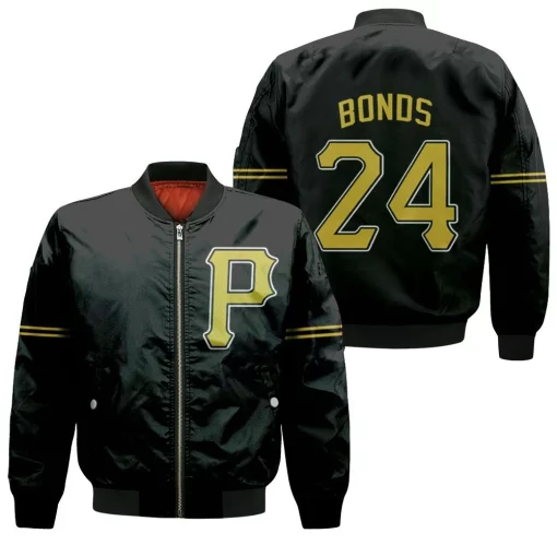 Pittsburgh Pirates Barry Bonds #24 Mlb Great Player Baseball Team Logo Majestic Custom Black 2019 3d Designed Allover Gift For Pirates Fans Bomber Jacket