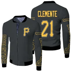 Pittsburgh Pirates Roberto Clemente 21 2020 Mlb Black Jersey Inspired Fleece Bomber Jacket