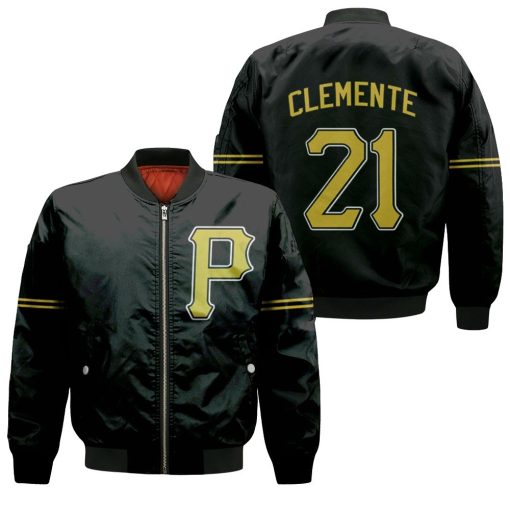 Pittsburgh Pirates Roberto Clemente #21 Mlb Great Player Baseball Team Logo Majestic Custom Black 2019 3d Designed Allover Gift For Pirates Fans Bomber Jacket