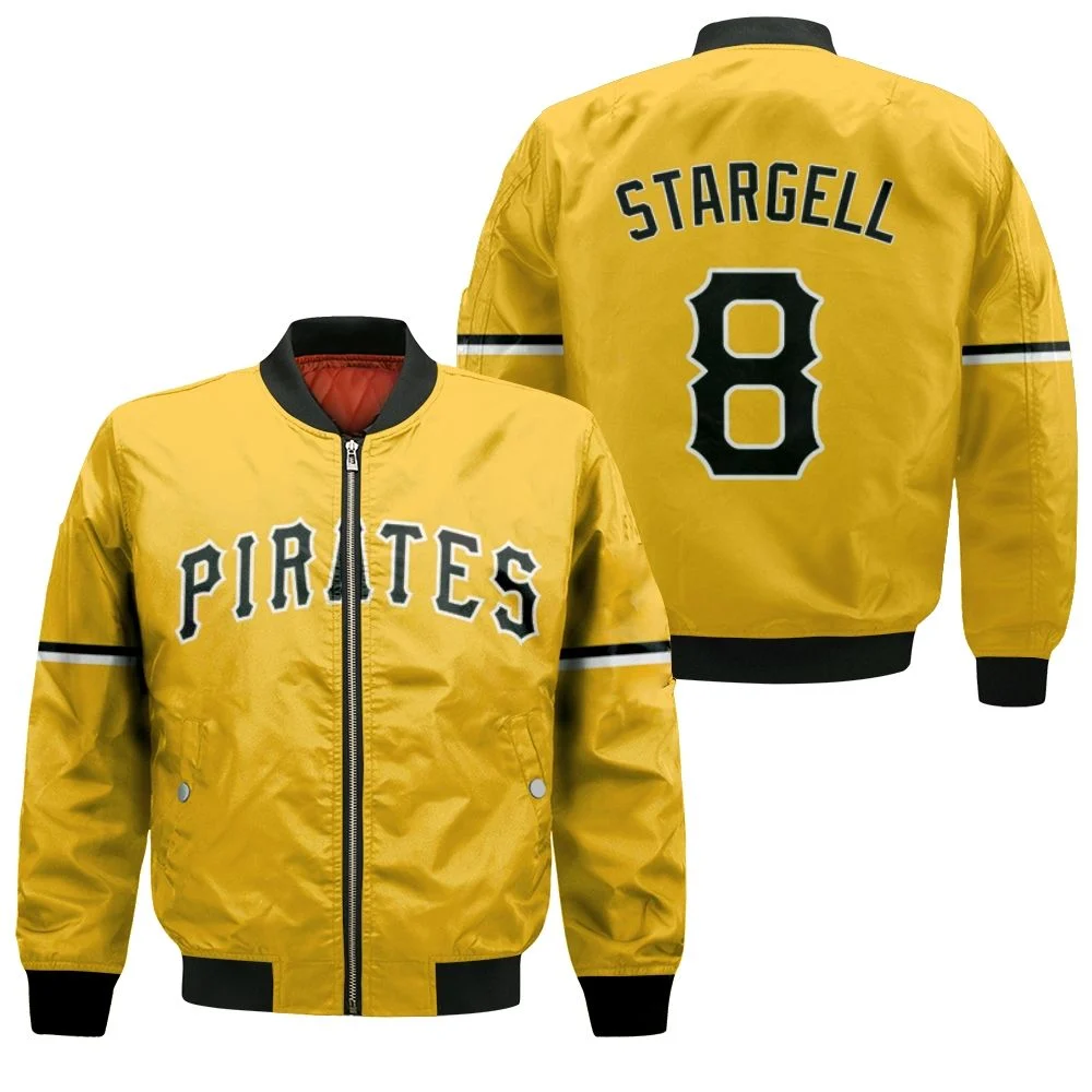 Pittsburgh Pirates Willie Stargell #8 Mlb Great Player Baseball Team Logo Majestic Official Gold 2019 3d Designed Allover Gift For Pirates Fans Bomber Jacket