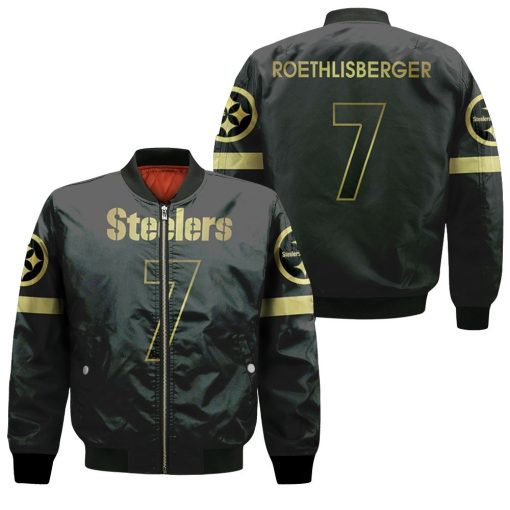 Pittsburgh Steelers 7 Ben Roethlisberger Black Golden Edition Jersey Inspired Bomber Jacket