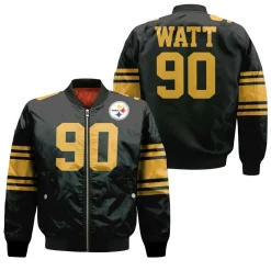 Pittsburgh Steelers Color Rush Limited T J Watt Jersey Inspired Style Bomber Jacket