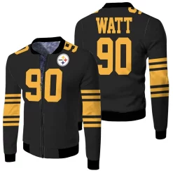 Pittsburgh Steelers Color Rush Limited T J Watt Jersey Inspired Style Fleece Bomber Jacket