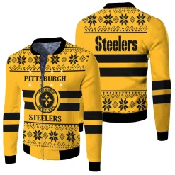 Pittsburgh Steelers Light Up Ugly 3d Jersey Fleece Bomber Jacket