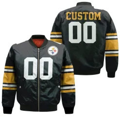 Pittsburgh Steelers Personalized Custom Game Black Jersey Inspired Style Bomber Jacket