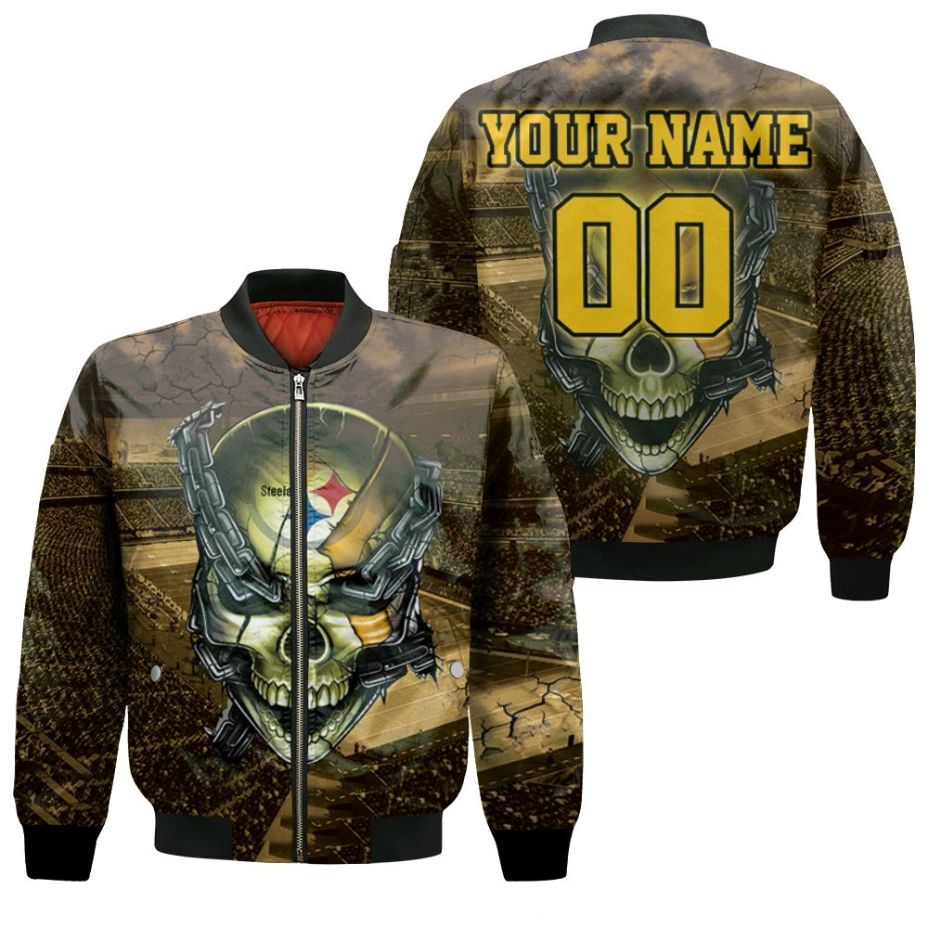 Pittsburgh Steelers Skull Bomber Jacket V02 On Sale - Tana Elegant