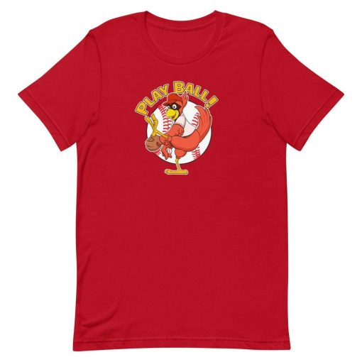 Play Ball Saint Louis Cardinals Baseball Mascot Fredbird Adult T-Shirt