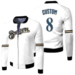 Ryan Braun Milwaukee Brewers Home White 2019 Jersey Inspired Style Fleece Bomber Jacket