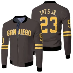 San Diego Padres Fernando Tatis Jr 23 Mlb 2020 Brown Fleece Bomber Jacket