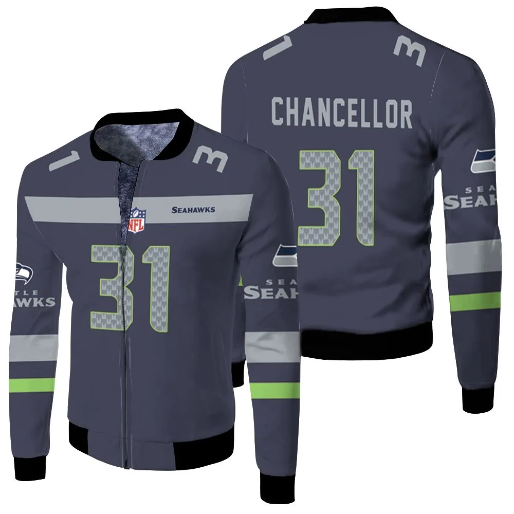 Seattle Seahawks Kam Chancellor Team Color Jersey Inspired Fleece Bomber Jacket