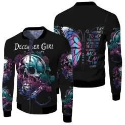 Skull December Girl They Whispered To Her You Cannot Withstand The Storm 3d Jersey Fleece Bomber Jacket