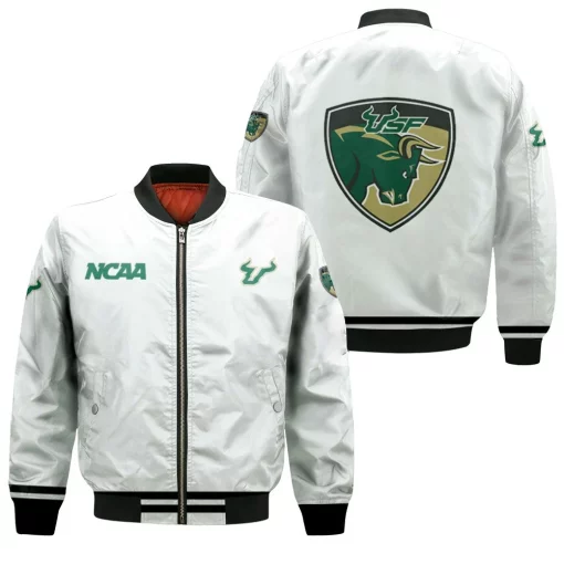 South Florida Bulls Ncaa Classic White With Mascot Logo Gift For South Florida Bulls Fans Bomber Jacket