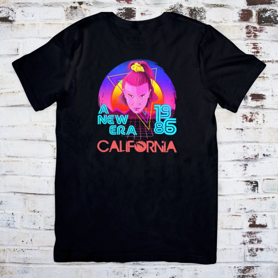 Stranger Things In California Inspired Black 1980s Retro T-Shirt