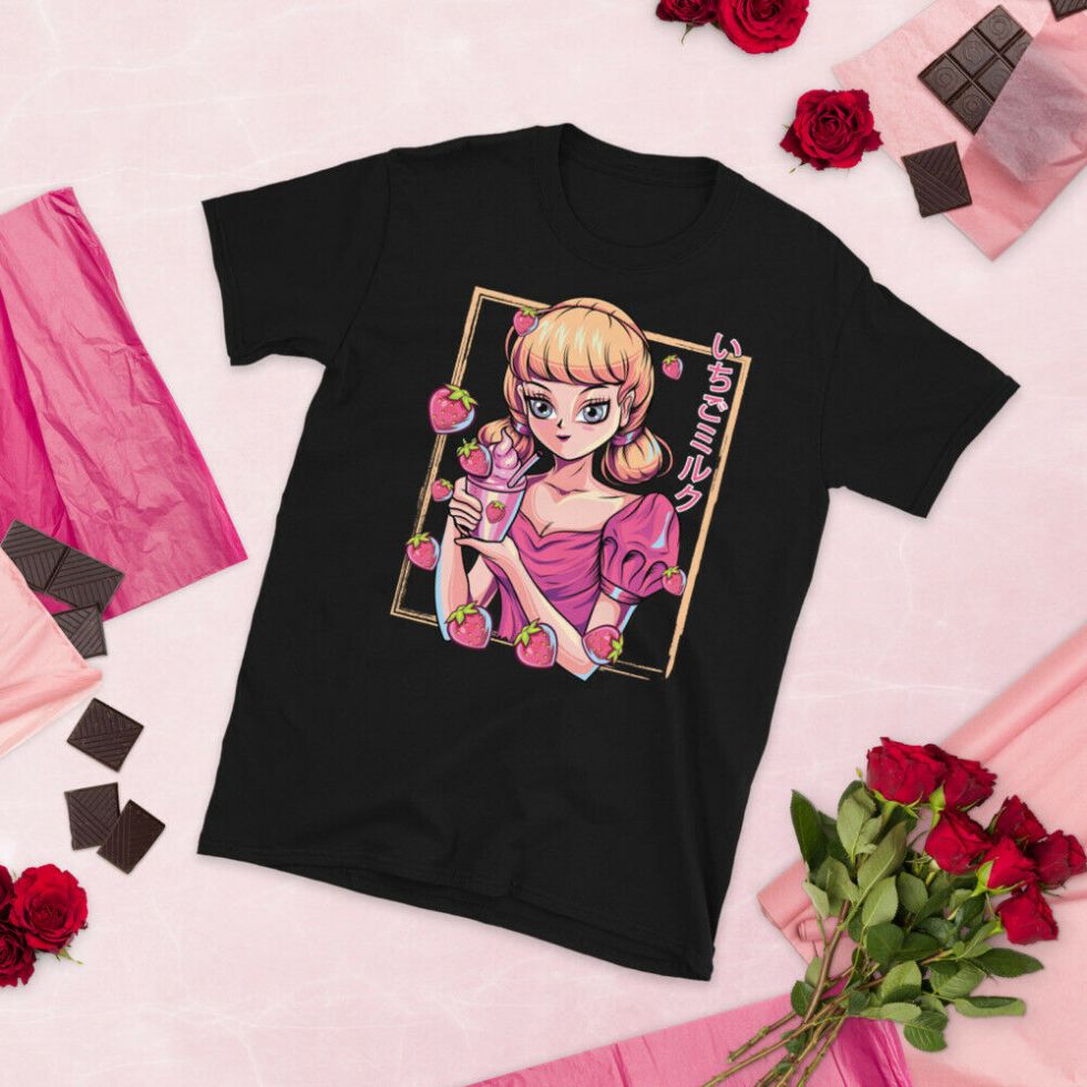 Strawberry Girl Milk Shake 90s Japanese Otaku Aesthetic Unisex T-Shirt