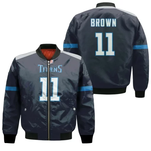 Tennessee Titans A J Brown #1 Nfl New Game Navy 2019 3d Designed Allover Gift For Titans Fans Bomber Jacket