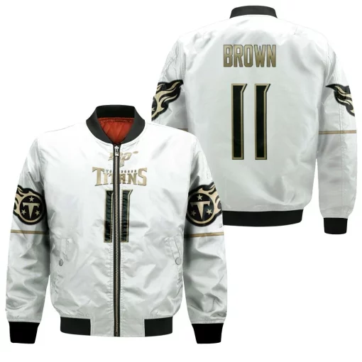 Tennessee Titans A. J. Brown #11 Nfl Great Player White 100th Season Golden Edition Jersey Style Gift For Titans Fans Bomber Jacket