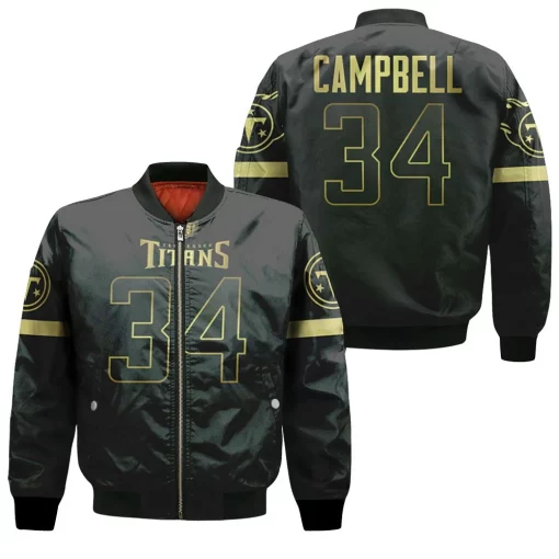 Tennessee Titans Earl Campbell #34 Nfl America Football Team Logo Black Golden Edition 3d Designed Allover Gift For Titans Fans Bomber Jacket