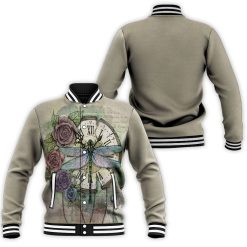 Time Flies Dragonfly Rose Clock 3d Baseball Jacket