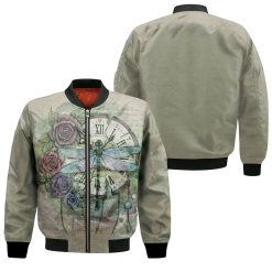 Time Flies Dragonfly Rose Clock 3d Bomber Jacket