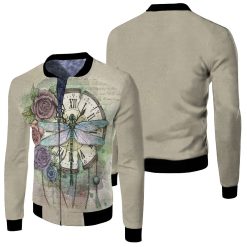 Time Flies Dragonfly Rose Clock 3d Fleece Bomber Jacket