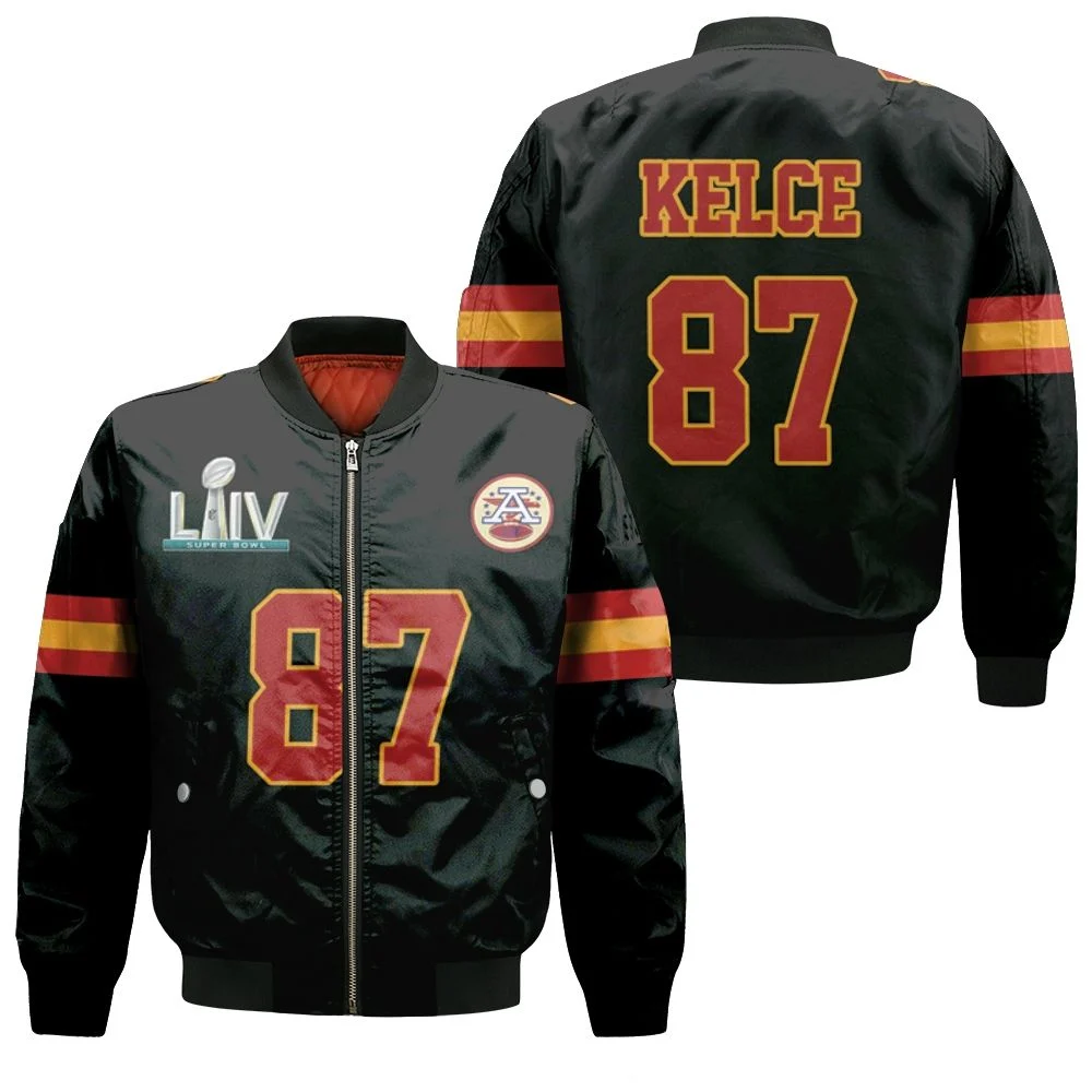 Travis Kelce 87 Kansas City Chiefs Nfl Black Jersey Inspired Style Bomber Jacket
