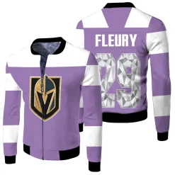 Vegas Golden Knights Marc-Andre Fleury 29 Purple Jersey Inspired Style Fleece Bomber Jacket