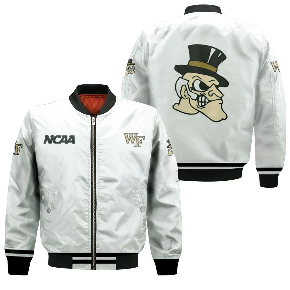 Wake Forest Demon Deacons Ncaa Classic White With Mascot Logo Gift For Wake Forest Demon Deacons Fans Bomber Jacket