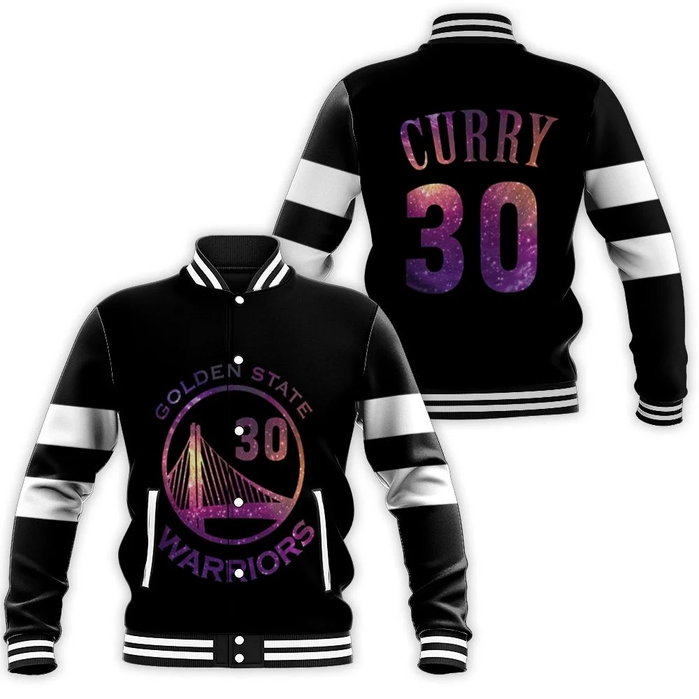 Warriors Stephen Curry Iridescent Black Jersey Baseball Jacket