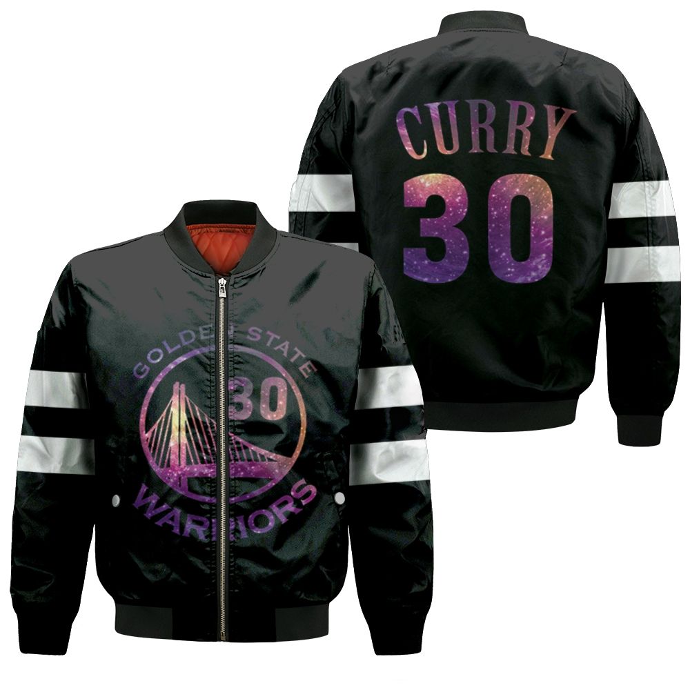 Warriors Stephen Curry Iridescent Black Jersey Bomber Jacket