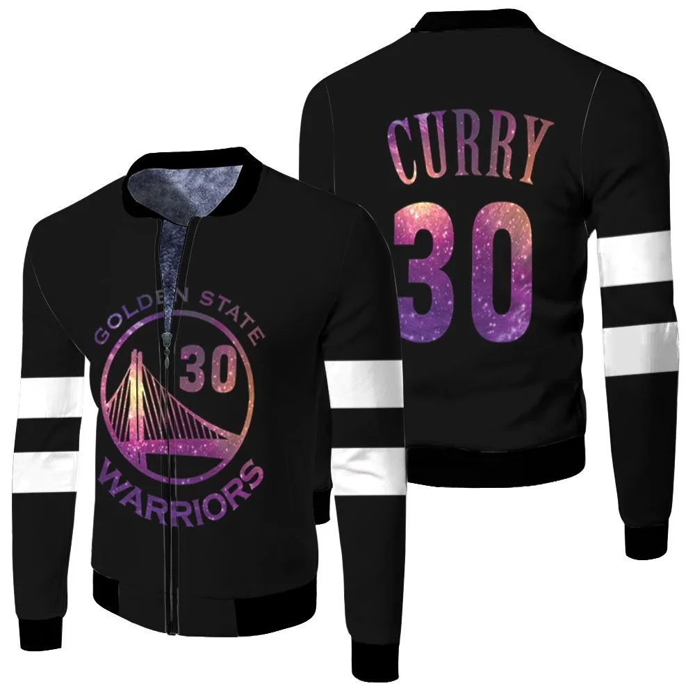 Warriors Stephen Curry Iridescent Black Jersey Fleece Bomber Jacket