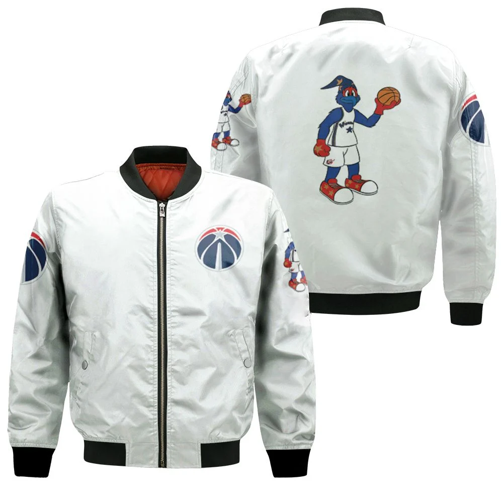 Washington Wizards Basketball Classic Mascot Logo Gift For Wizards Fans White Bomber Jacket