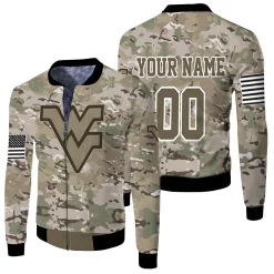 West Virginia Mountaineers Camouflage Veteran 3d Personalized Fleece Bomber Jacket