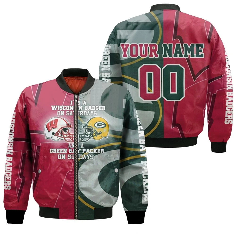 Wisconsin Badger On Saturdays And Green Bay Packer On Sundays 3d Personalized Bomber Jacket