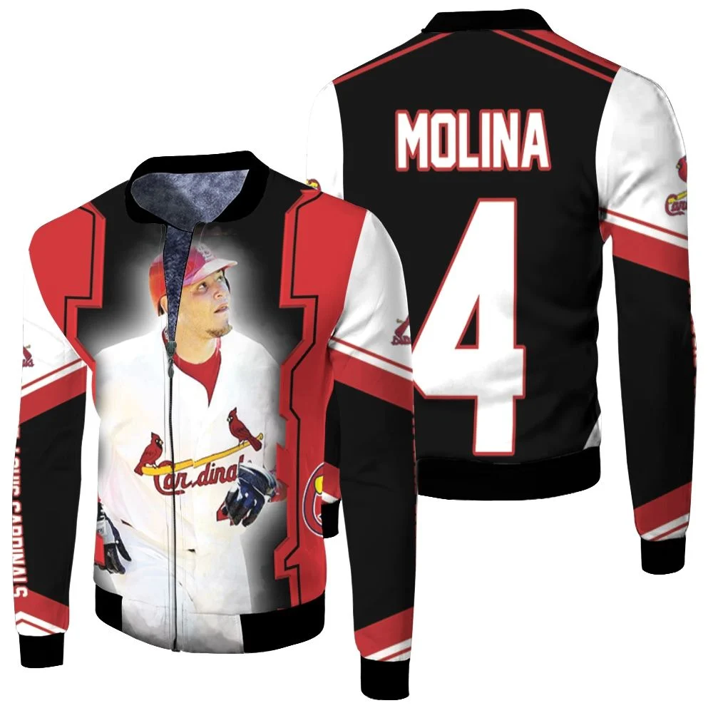 Yadier Molina St Louis Cardinals Best Players Busch Stadium Background Fleece Bomber Jacket