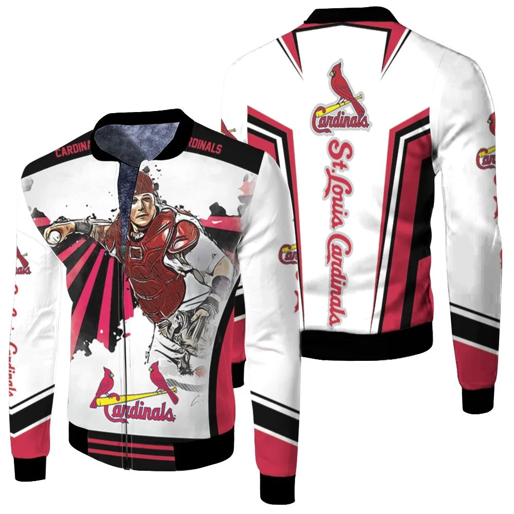 Yadier Molina St Louis Cardinals Trippy Spiral Pattern Fleece Bomber Jacket