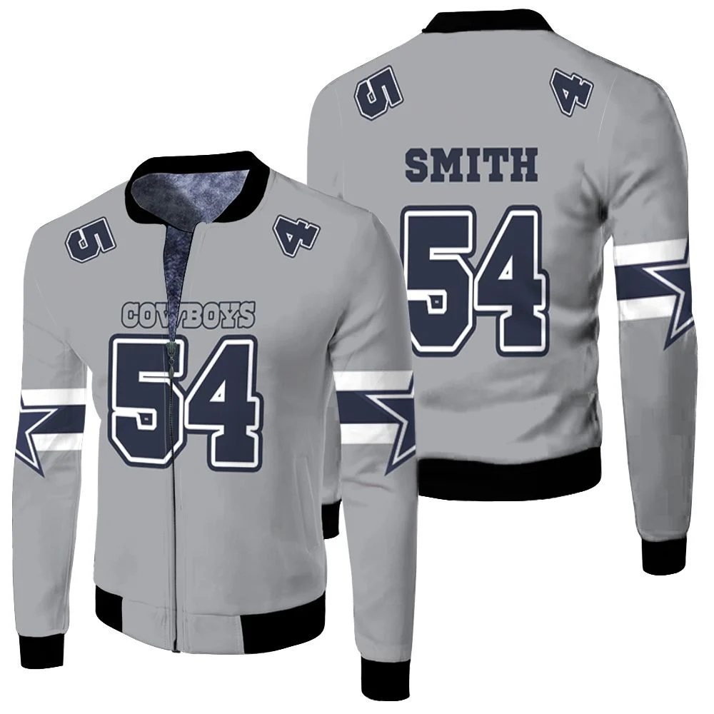 54 Jaylon Smith Cowboys Jersey Inspired Style Fleece Bomber Jacket