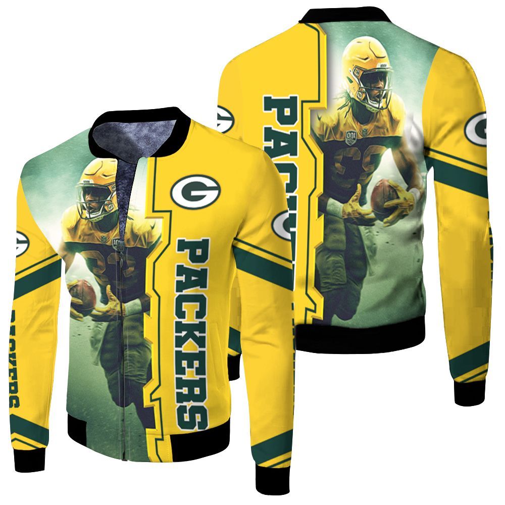 Aaron Jones 23 Green Bay Packers 3d Fleece Bomber Jacket