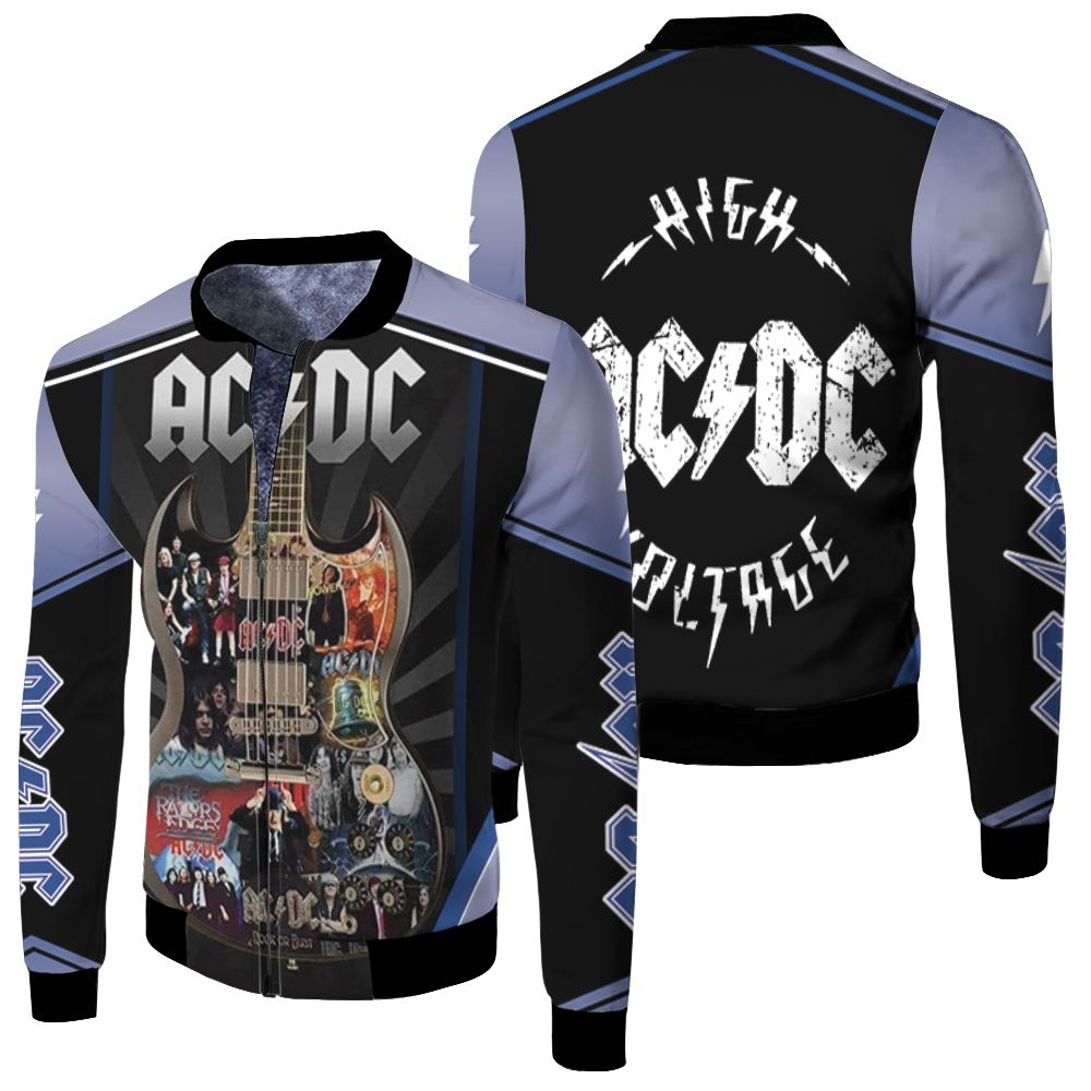 Acdc All Album Cover Guitar Fleece Bomber Jacket